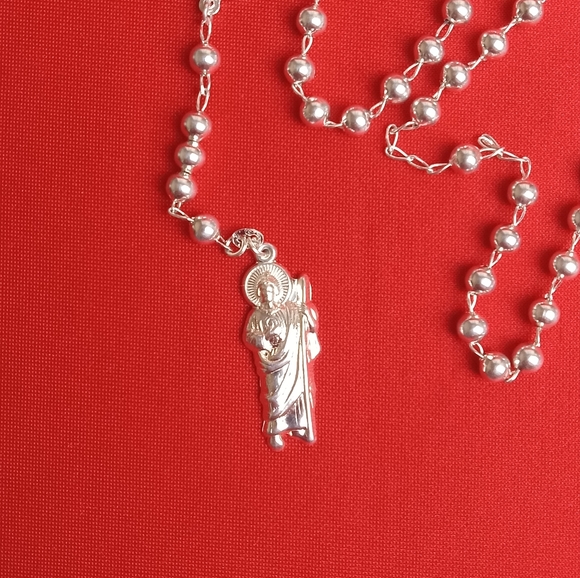 925 sterling SILVER men and women/Catholic ROSARIO necklace - Picture 2 of 16